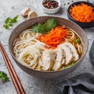 NOUILLE UDON, POULET ET BOUILLON DE COCO