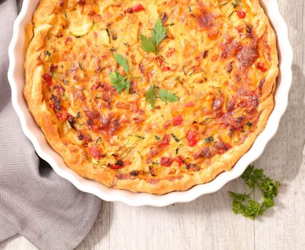 cooked vegetarian quiche- top view